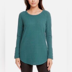 NWT Chaser Womens Long Sleeve Waffle Thermal Tunic Sweater Top Shirt M Green